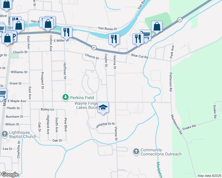 map of restaurants, bars, coffee shops, grocery stores, and more near 321 Vienna Street in Newark