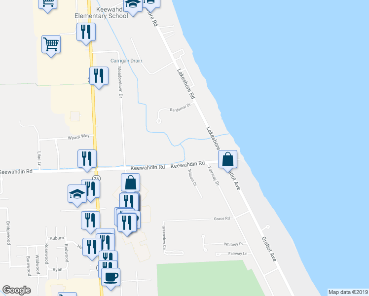 map of restaurants, bars, coffee shops, grocery stores, and more near 2768 Keewahdin Road in Fort Gratiot Township