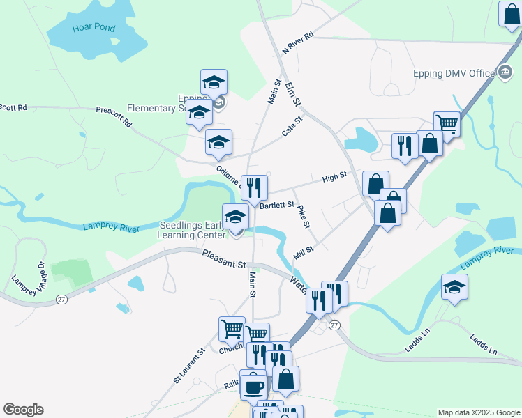 map of restaurants, bars, coffee shops, grocery stores, and more near 177 Main Street in Epping