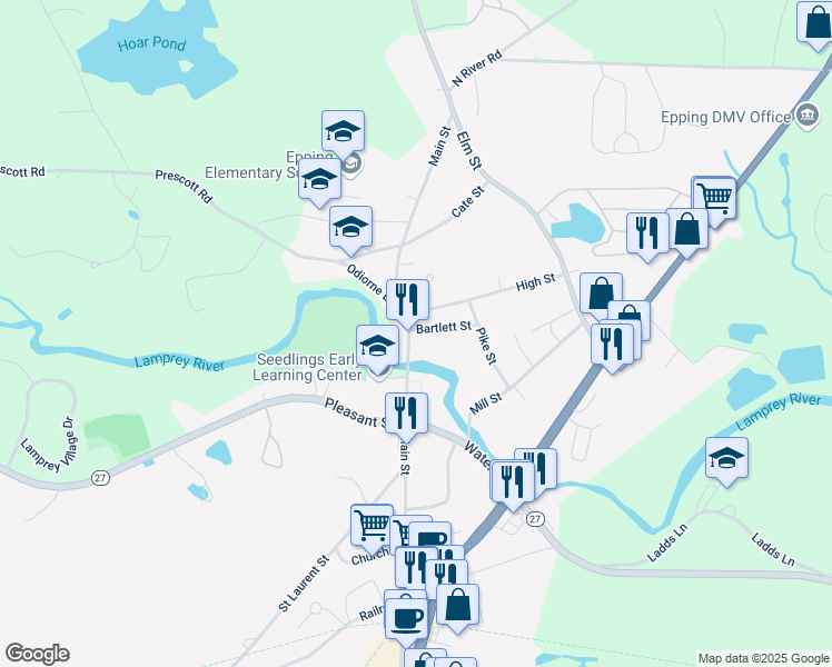 map of restaurants, bars, coffee shops, grocery stores, and more near 177 Main Street in Epping