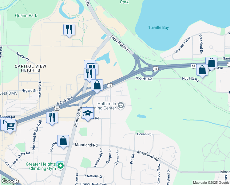 map of restaurants, bars, coffee shops, grocery stores, and more near 340 Coyier Lane in Madison