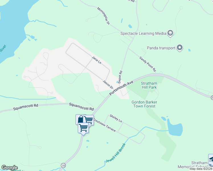 map of restaurants, bars, coffee shops, grocery stores, and more near 3 Jason Drive in Stratham