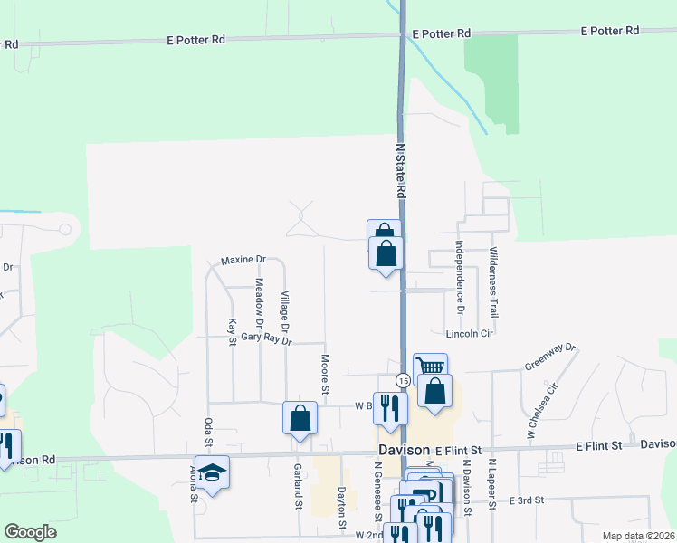 map of restaurants, bars, coffee shops, grocery stores, and more near 918 Moore Street in Davison