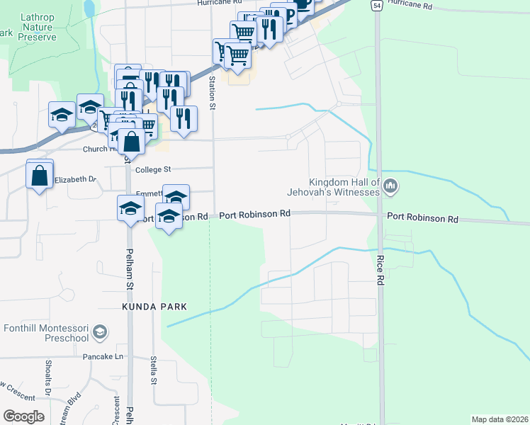 map of restaurants, bars, coffee shops, grocery stores, and more near 125 Port Robinson Road in Welland
