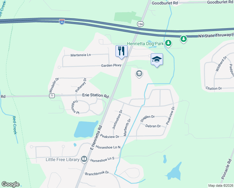 map of restaurants, bars, coffee shops, grocery stores, and more near 4058 East Henrietta Road in Henrietta