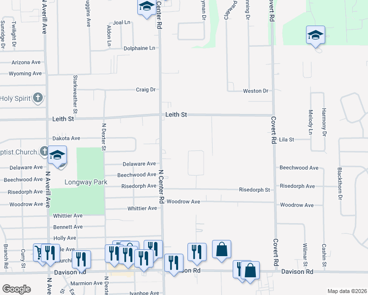 map of restaurants, bars, coffee shops, grocery stores, and more near 2273 Glade St in Burton
