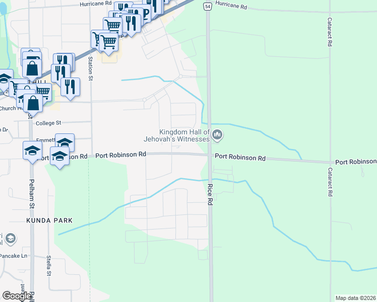 map of restaurants, bars, coffee shops, grocery stores, and more near 173 Port Robinson Road in Welland