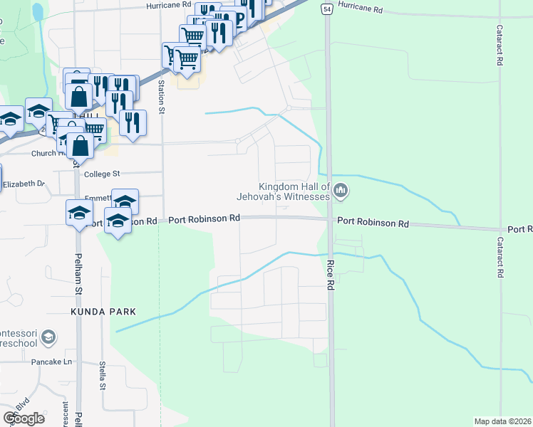 map of restaurants, bars, coffee shops, grocery stores, and more near 155 Port Robinson Road in Welland