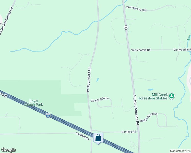 map of restaurants, bars, coffee shops, grocery stores, and more near 305 West Bloomfield Road in Pittsford