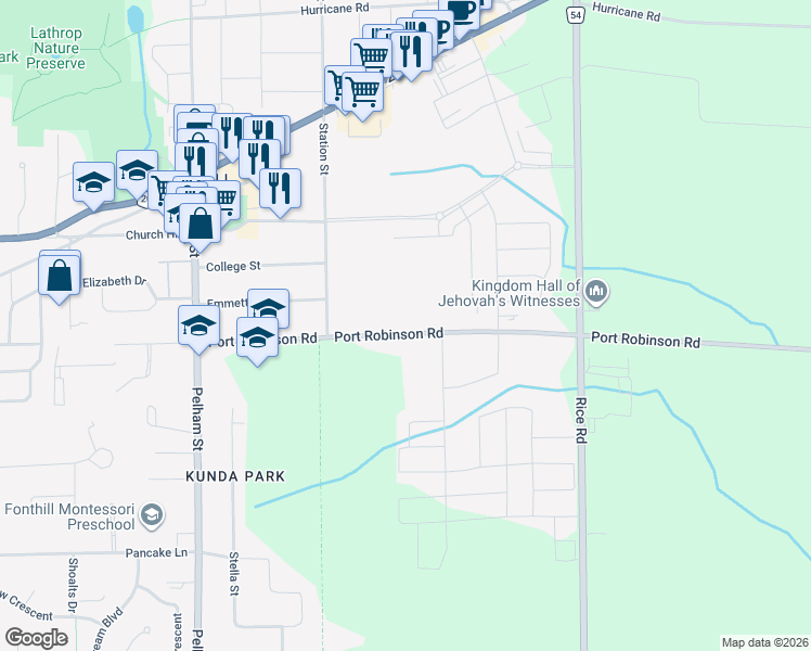 map of restaurants, bars, coffee shops, grocery stores, and more near 125 Port Robinson Road in Welland