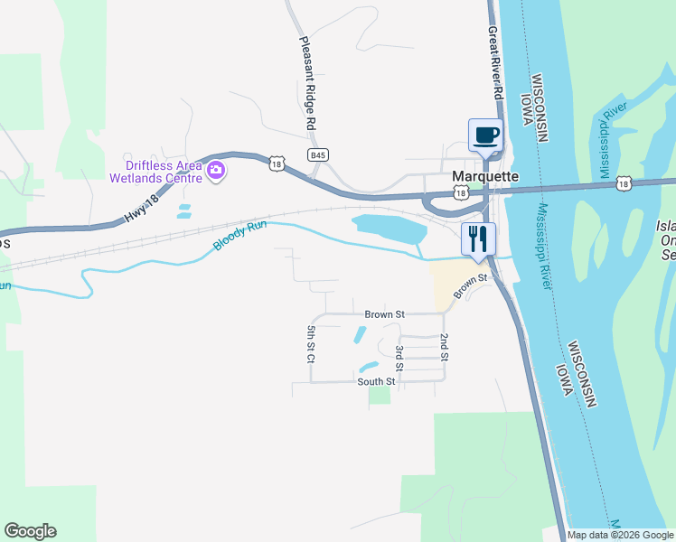 map of restaurants, bars, coffee shops, grocery stores, and more near 605 5th Street in McGregor