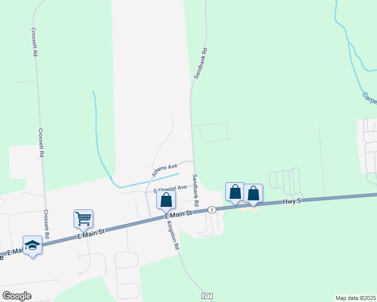 map of restaurants, bars, coffee shops, grocery stores, and more near 303 Sandbank Road in Elbridge