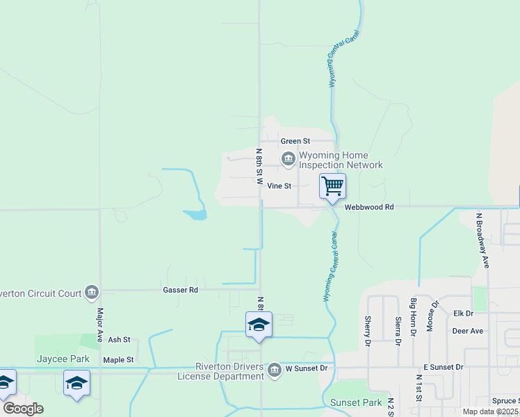 map of restaurants, bars, coffee shops, grocery stores, and more near 1586 North 8th Street West in Riverton