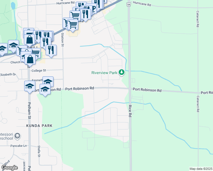 map of restaurants, bars, coffee shops, grocery stores, and more near 155 Port Robinson Road in Welland