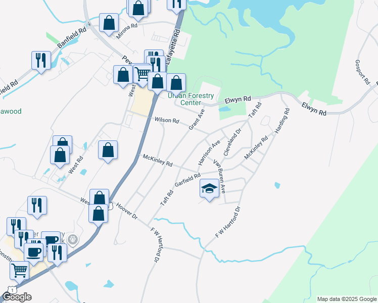 map of restaurants, bars, coffee shops, grocery stores, and more near 43 Taft Road in Portsmouth