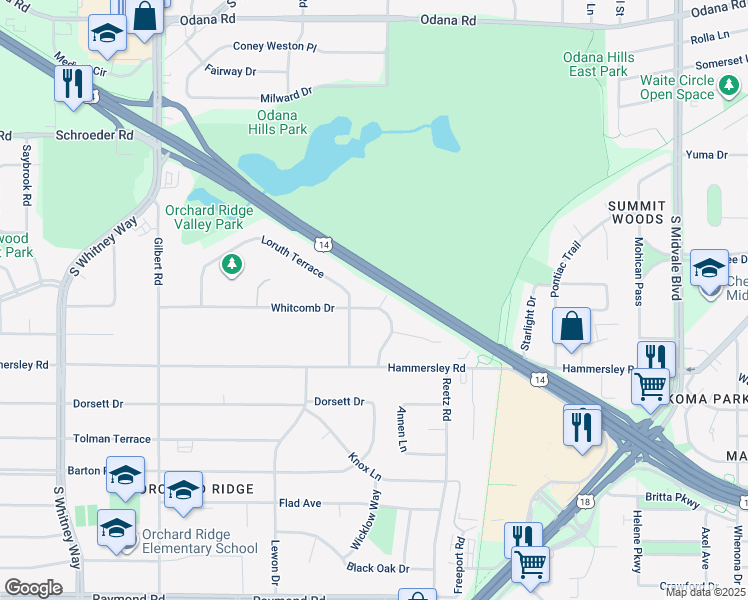 map of restaurants, bars, coffee shops, grocery stores, and more near 5006 Whitcomb Drive in Madison