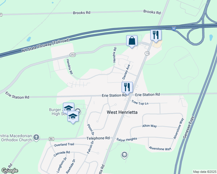map of restaurants, bars, coffee shops, grocery stores, and more near 400 Davies Avenue in West Henrietta