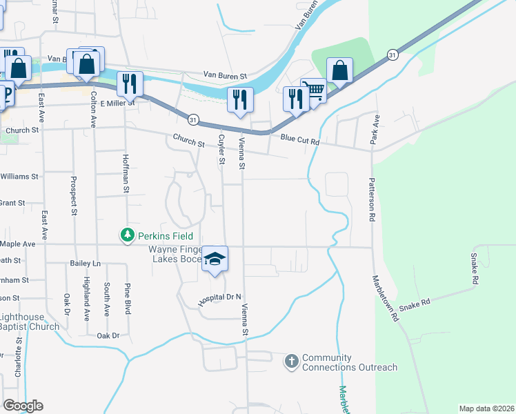 map of restaurants, bars, coffee shops, grocery stores, and more near 322 Vienna Street in Newark