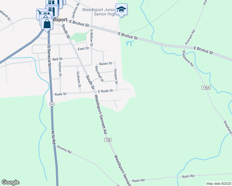 map of restaurants, bars, coffee shops, grocery stores, and more near 2821 Ross Drive in Weedsport