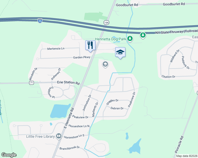 map of restaurants, bars, coffee shops, grocery stores, and more near 4058 East Henrietta Road in Henrietta