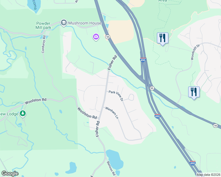 map of restaurants, bars, coffee shops, grocery stores, and more near 2 Park View Drive in Pittsford