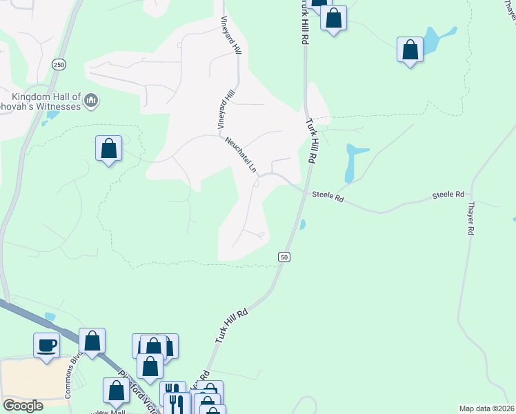 map of restaurants, bars, coffee shops, grocery stores, and more near 7 Beauclaire Lane in Fairport