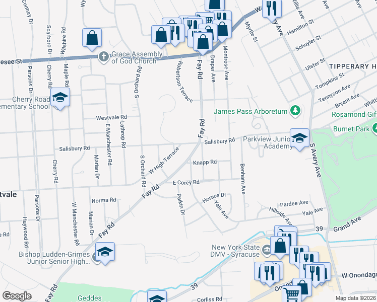 map of restaurants, bars, coffee shops, grocery stores, and more near in Westvale