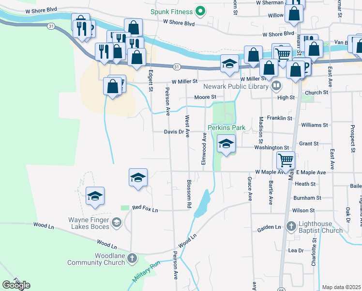 map of restaurants, bars, coffee shops, grocery stores, and more near 228 Peirson Avenue in Newark