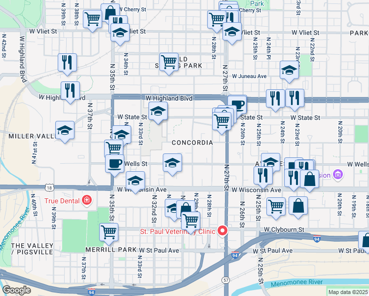 map of restaurants, bars, coffee shops, grocery stores, and more near 839 North 29th Street in Milwaukee