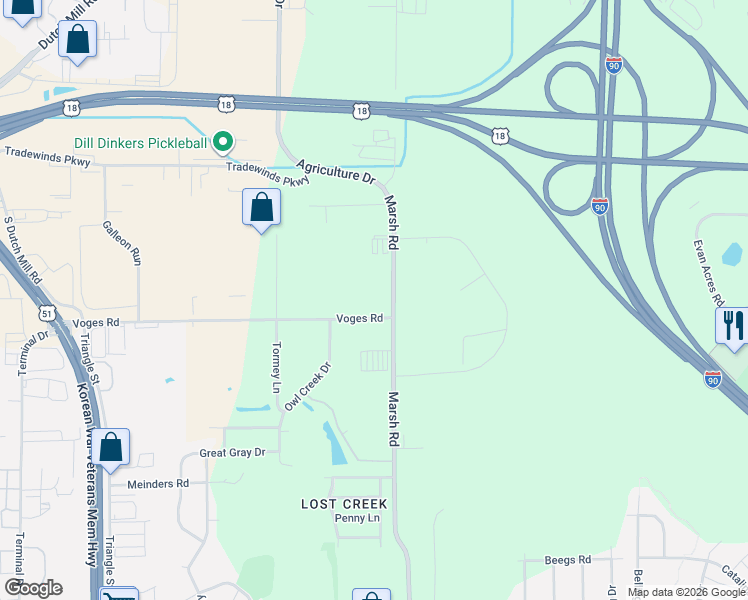 map of restaurants, bars, coffee shops, grocery stores, and more near 5340-5498 Voges Road in Madison