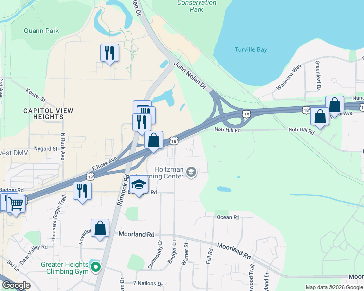 map of restaurants, bars, coffee shops, grocery stores, and more near 340 Coyier Lane in Madison