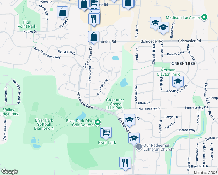 map of restaurants, bars, coffee shops, grocery stores, and more near 12 Edgartown Court in Madison