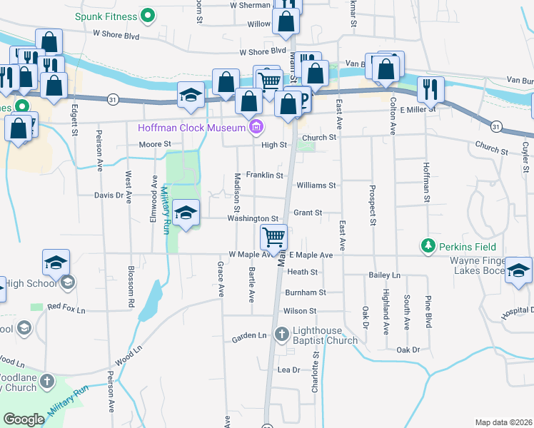 map of restaurants, bars, coffee shops, grocery stores, and more near 115 Washington Street in Newark