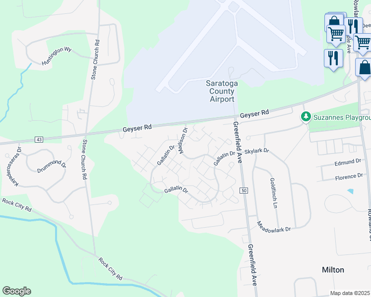 map of restaurants, bars, coffee shops, grocery stores, and more near 1089 Madison Drive in Ballston Spa