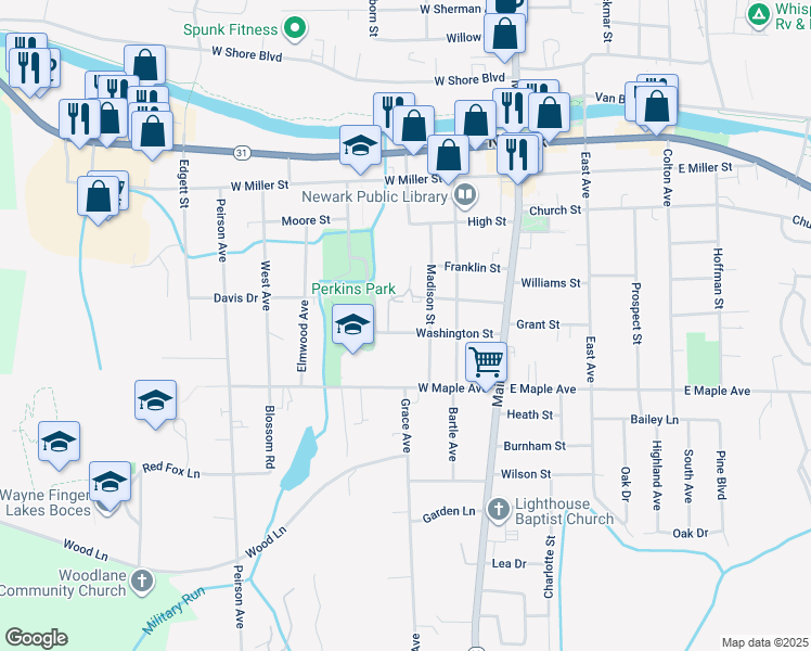 map of restaurants, bars, coffee shops, grocery stores, and more near 310 Washington Street in Newark