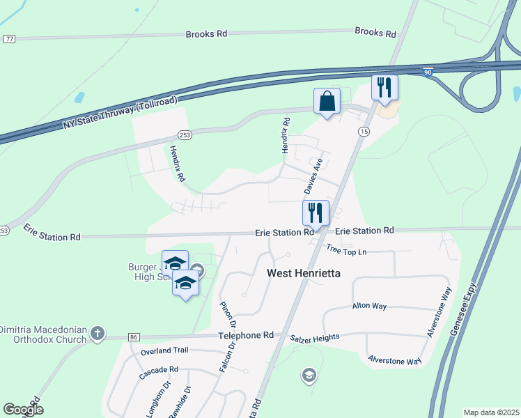 map of restaurants, bars, coffee shops, grocery stores, and more near 400 Davies Avenue in West Henrietta