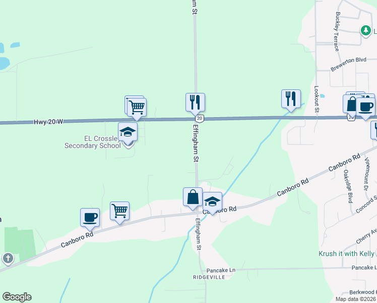 map of restaurants, bars, coffee shops, grocery stores, and more near 1430 Effingham Street in Pelham