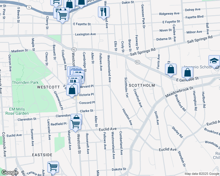 map of restaurants, bars, coffee shops, grocery stores, and more near 714 Westmoreland Avenue in Syracuse