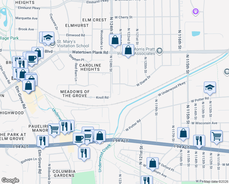 map of restaurants, bars, coffee shops, grocery stores, and more near 929 North 123rd Street in Wauwatosa