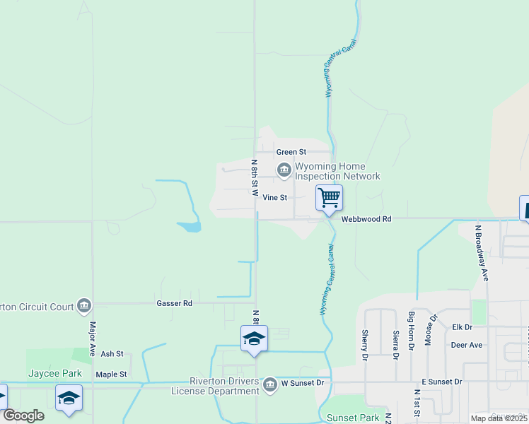 map of restaurants, bars, coffee shops, grocery stores, and more near 1586 N 8th St W in Riverton