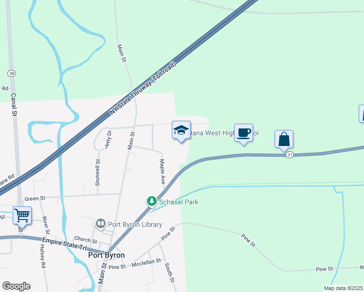 map of restaurants, bars, coffee shops, grocery stores, and more near 30 Maple Avenue in Port Byron