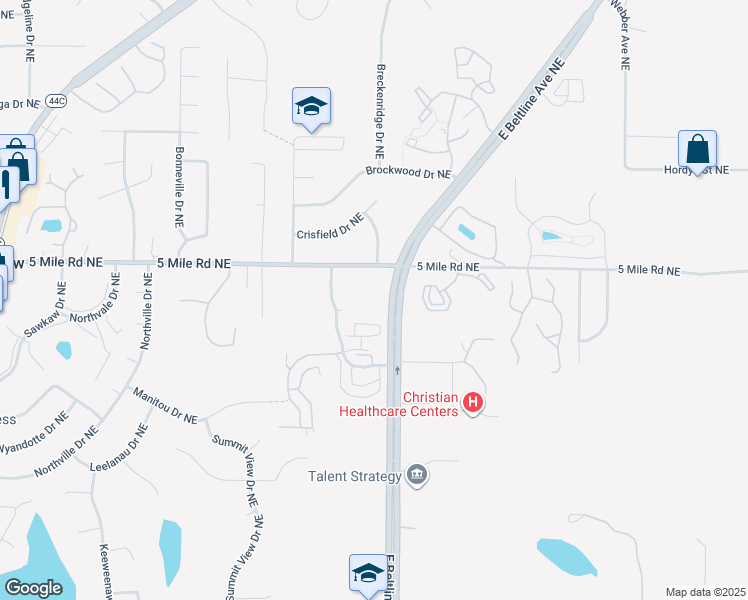 map of restaurants, bars, coffee shops, grocery stores, and more near 4341 East Beltline Avenue Northeast in Grand Rapids