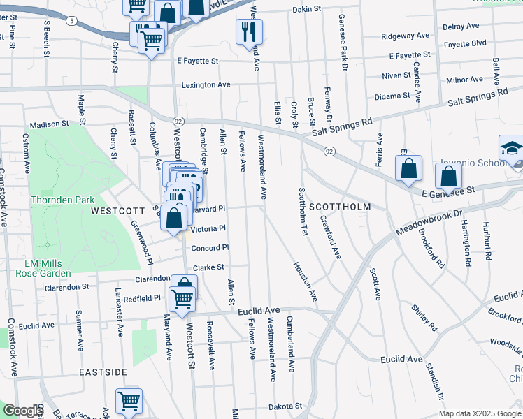 map of restaurants, bars, coffee shops, grocery stores, and more near 714 Westmoreland Avenue in Syracuse