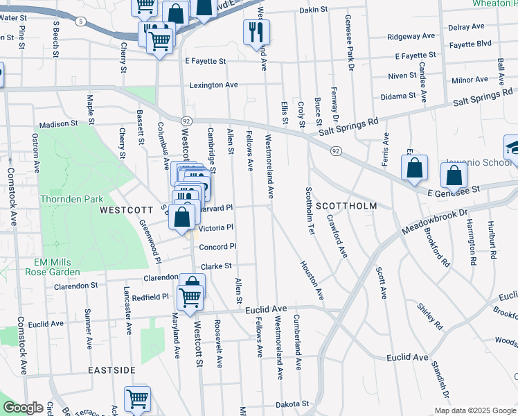 map of restaurants, bars, coffee shops, grocery stores, and more near 714 Westmoreland Avenue in Syracuse