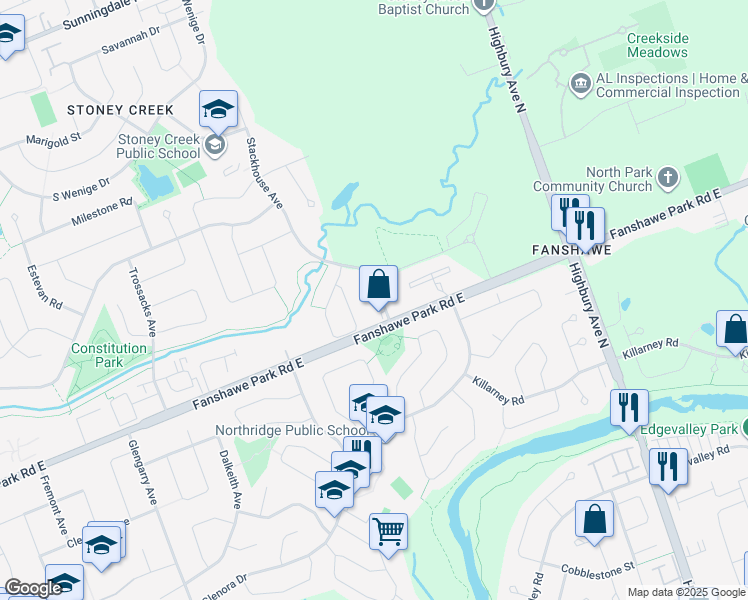 map of restaurants, bars, coffee shops, grocery stores, and more near 1150 Fanshawe Park Road East in London