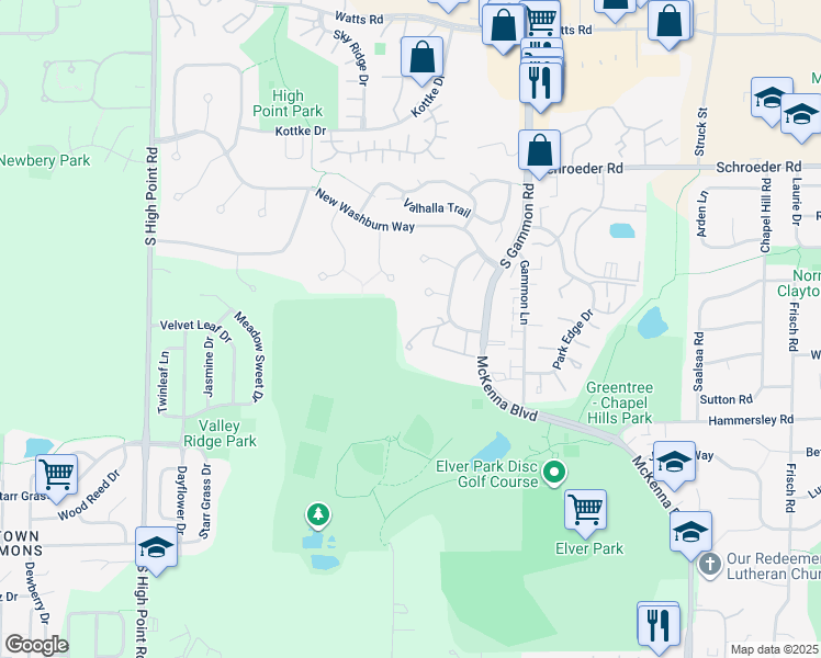 map of restaurants, bars, coffee shops, grocery stores, and more near 1128 Morraine View Drive in Madison