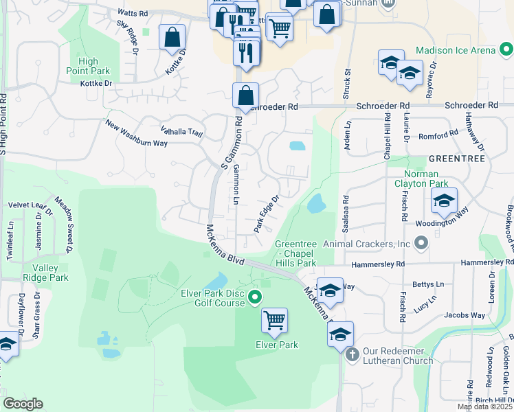 map of restaurants, bars, coffee shops, grocery stores, and more near 1 Nantucket Court in Madison