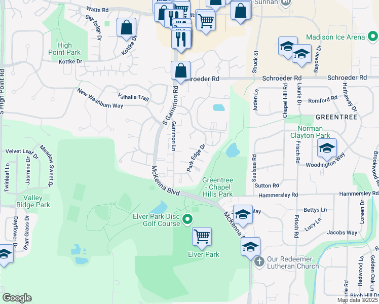 map of restaurants, bars, coffee shops, grocery stores, and more near 1 Nantucket Court in Madison