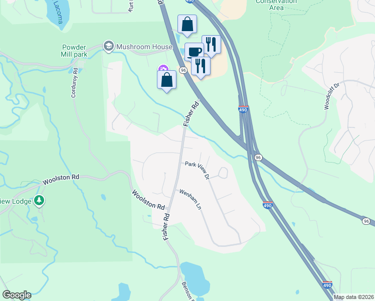 map of restaurants, bars, coffee shops, grocery stores, and more near 2 Park View Drive in Pittsford