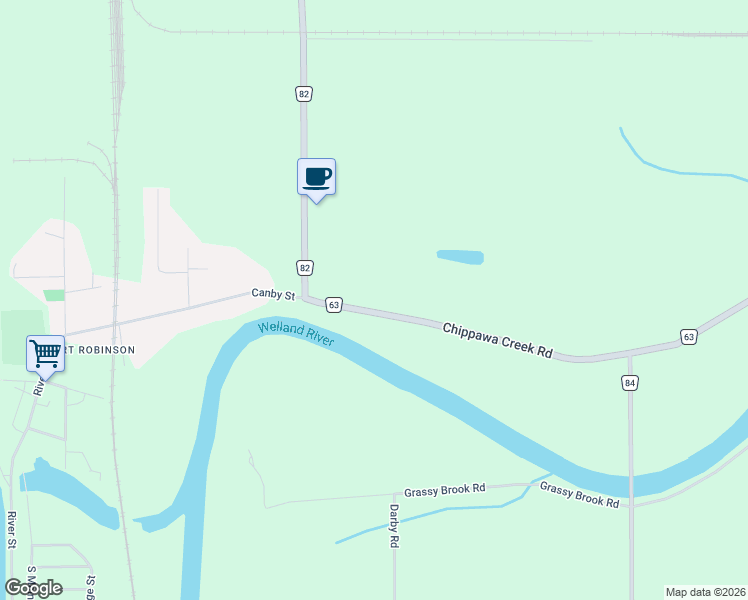 map of restaurants, bars, coffee shops, grocery stores, and more near 1197 Chippawa Creek Road in Thorold